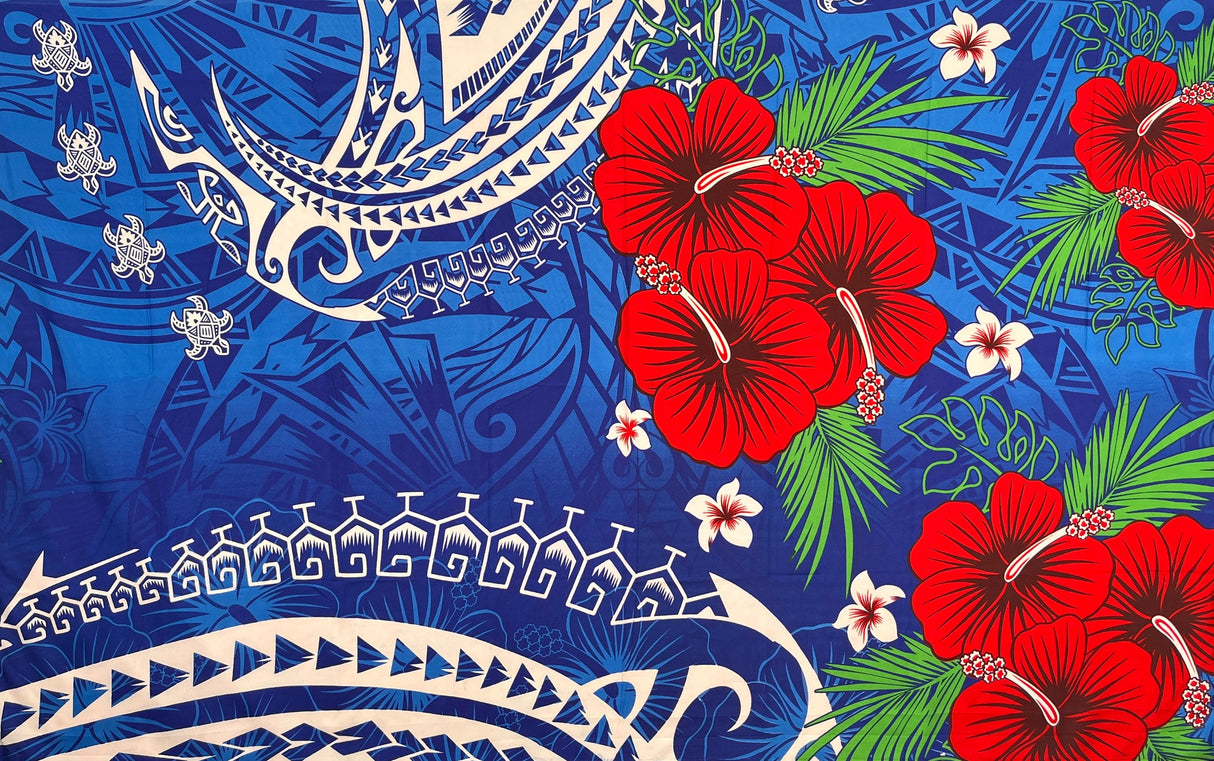 Fiji Hibiscus Cluster Polyester Fabric - Vibrant Floral Print, 72" L X 45" W (1 Piece/Sarong)