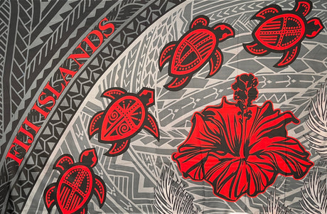 Turtle Hibiscus Fiji Islands Sarong Polyester Fabric - Turtle And Hibiscus Print, 72" L X 45" W (1 Piece/Sarong)