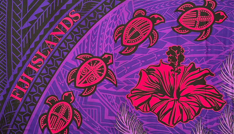 Turtle Hibiscus Fiji Islands Sarong Polyester Fabric - Turtle And Hibiscus Print, 72" L X 45" W (1 Piece/Sarong)