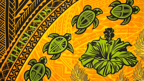 Turtle Hibiscus Fiji Islands Sarong Polyester Fabric - Turtle And Hibiscus Print, 72" L X 45" W (1 Piece/Sarong)