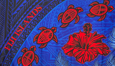 Turtle Hibiscus Fiji Islands Sarong Polyester Fabric - Turtle And Hibiscus Print, 72" L X 45" W (1 Piece/Sarong)
