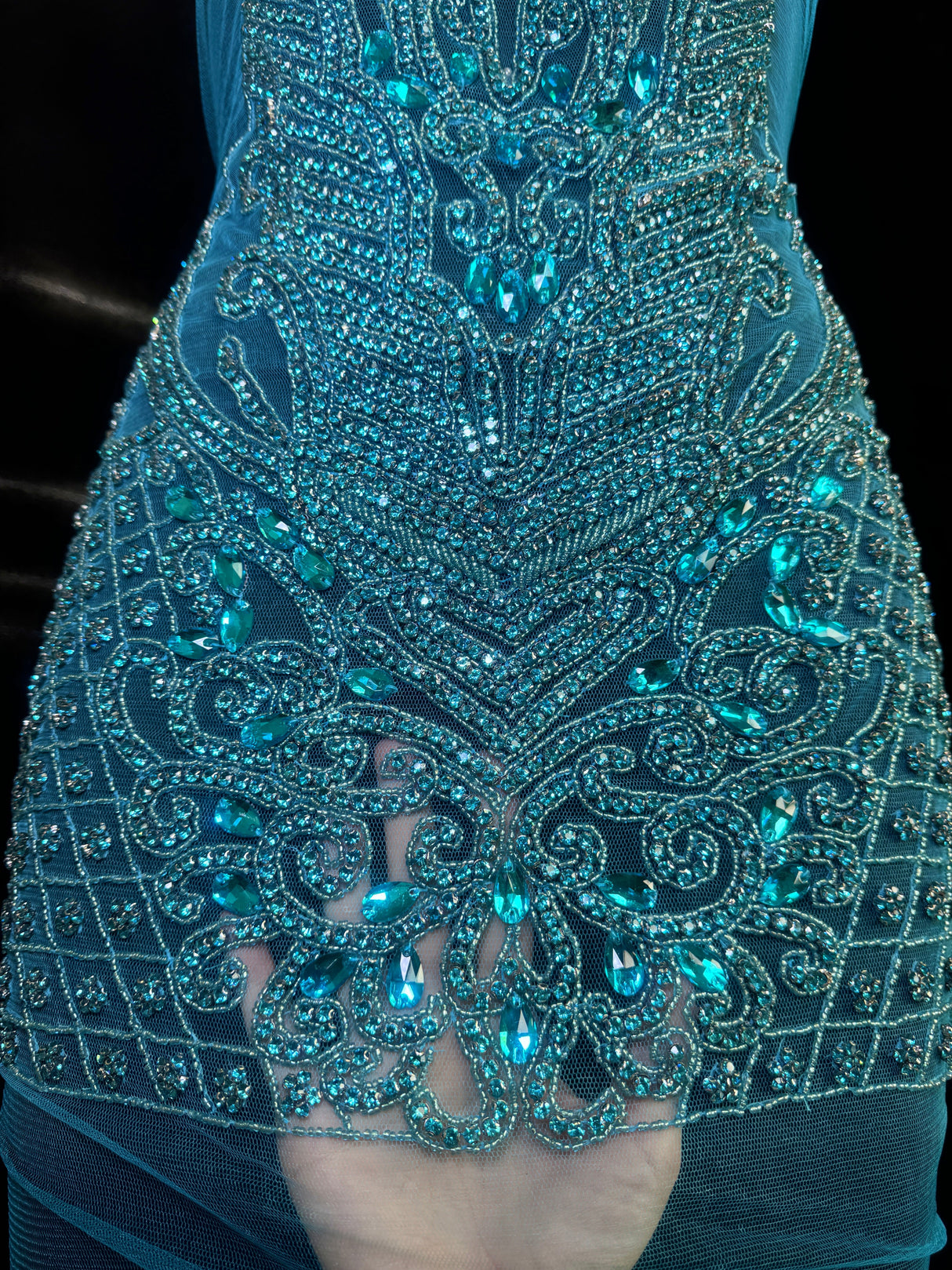 Turquoise Rhinestone Bodice Applique
