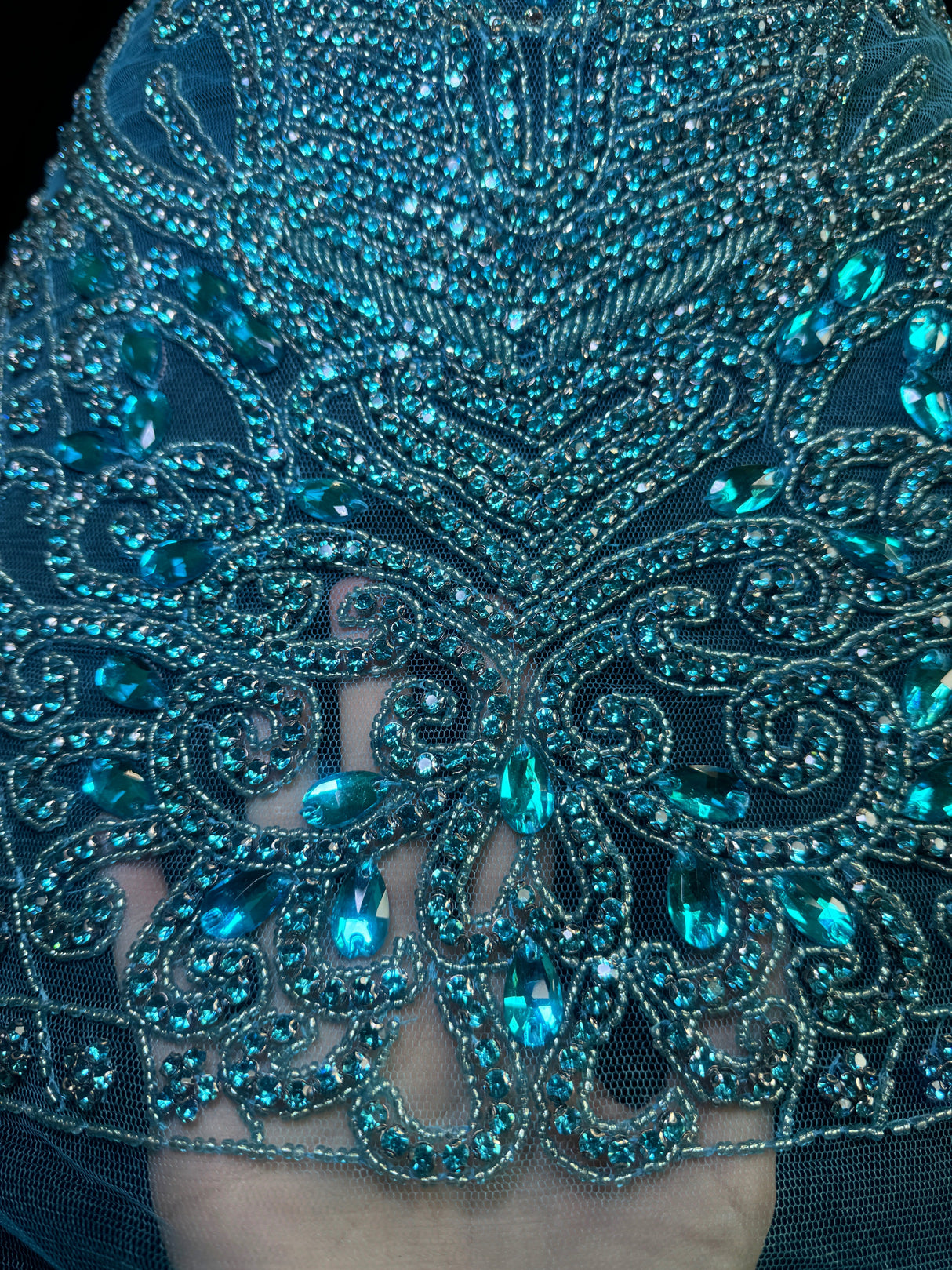 Turquoise Rhinestone Bodice Applique