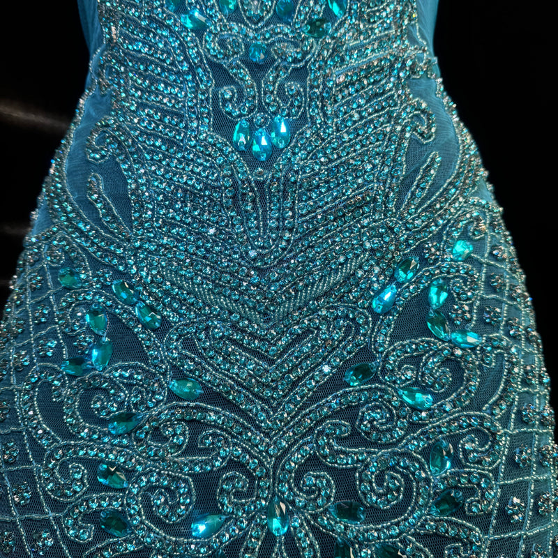 Turquoise Rhinestone Bodice Applique