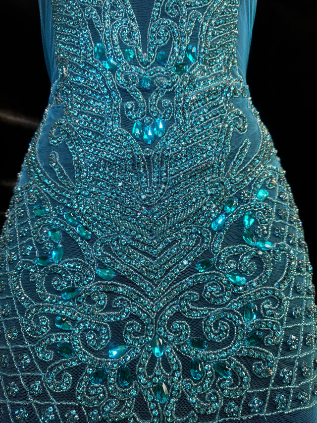 Turquoise Rhinestone Bodice Applique