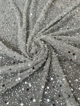 Stretch Silver Sequin Pearl Beaded Mesh