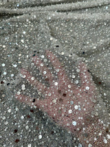 Stretch Silver Sequin Pearl Beaded Mesh