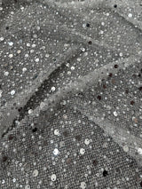 Stretch Silver Sequin Pearl Beaded Mesh