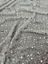 Stretch Silver Sequin Pearl Beaded Mesh