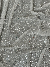 Stretch Silver Sequin Pearl Beaded Mesh