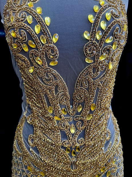 Gold Rhinestone Bodice Applique