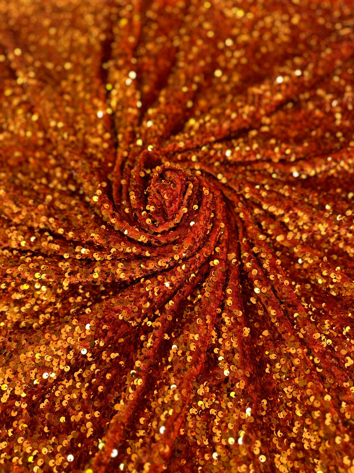 Stretch Sequin on Velvet Burnt Orange