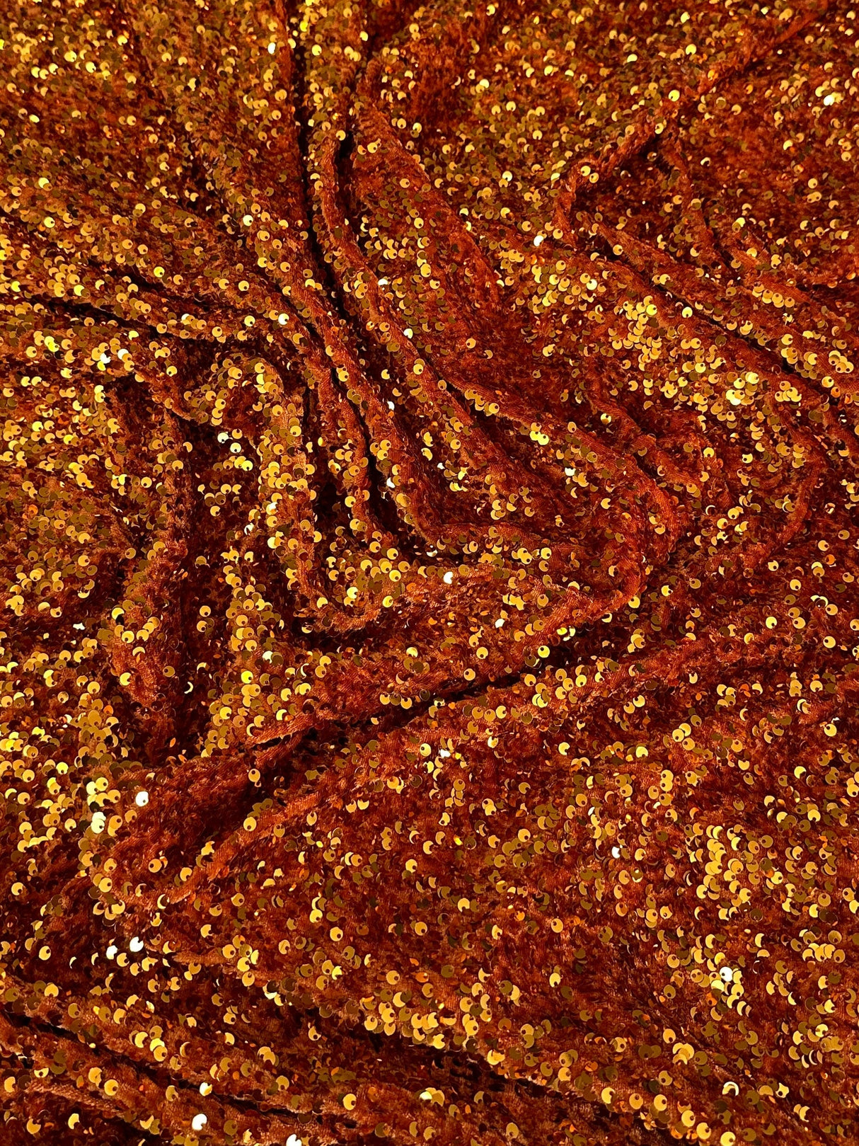 Stretch Sequin on Velvet Burnt Orange