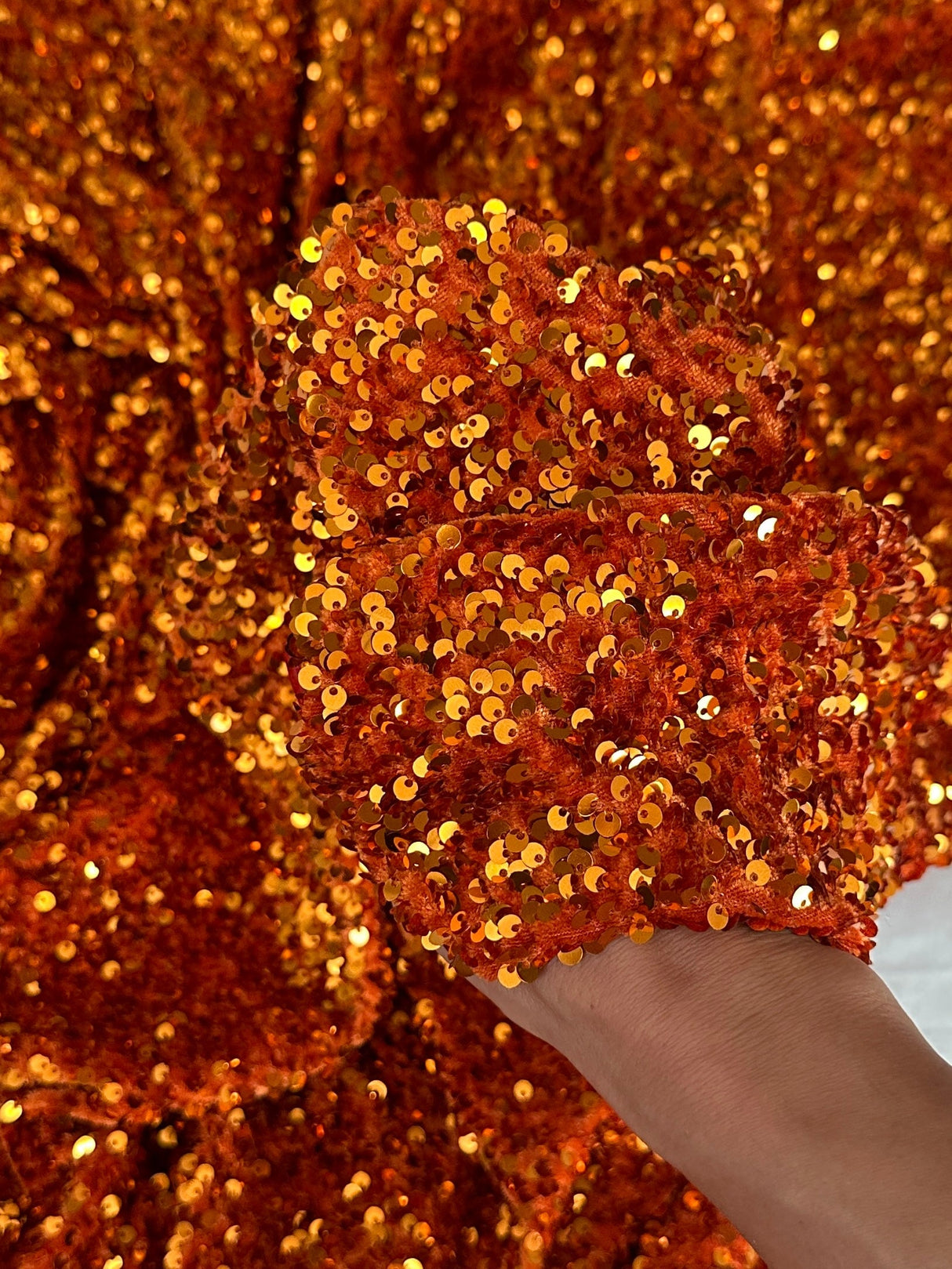 Stretch Sequin on Velvet Burnt Orange