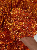 Stretch Sequin on Velvet Burnt Orange