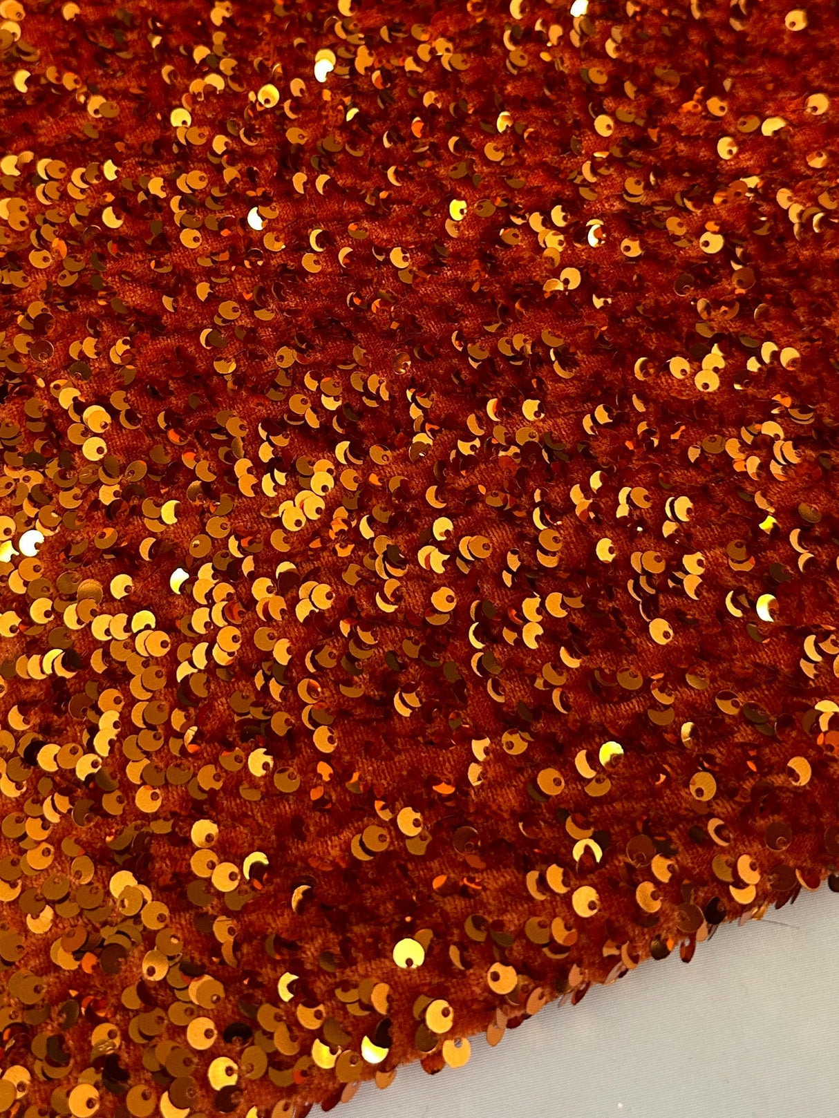 Stretch Sequin on Velvet Burnt Orange