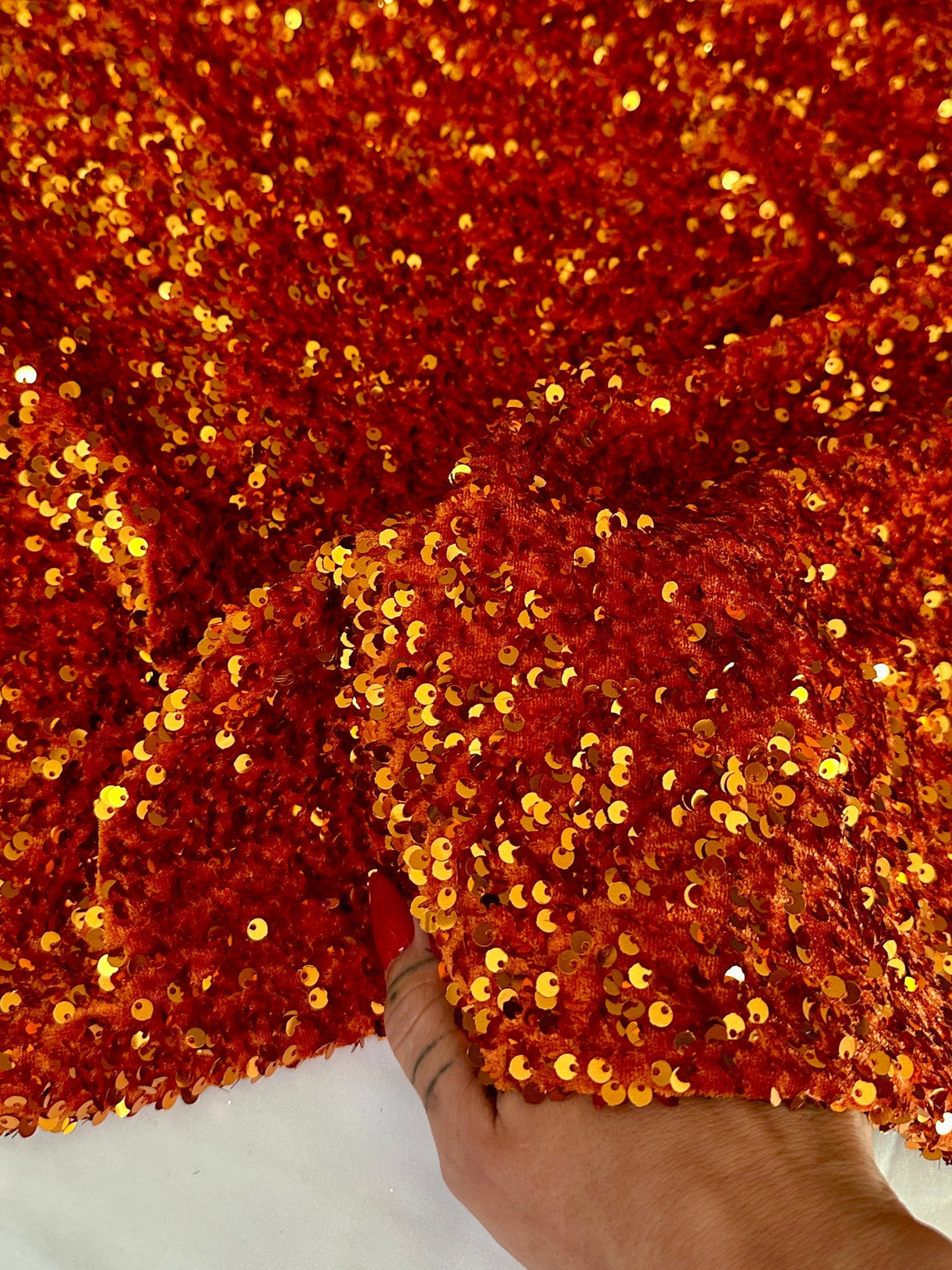 Stretch Sequin on Velvet Burnt Orange