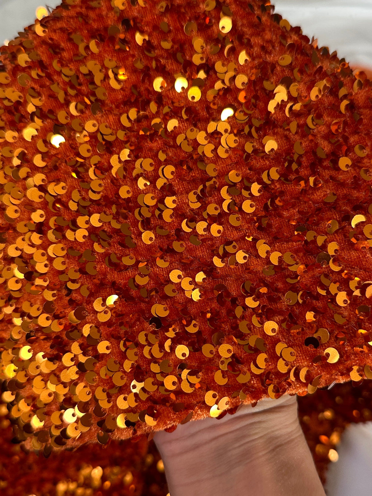 Stretch Sequin on Velvet Burnt Orange