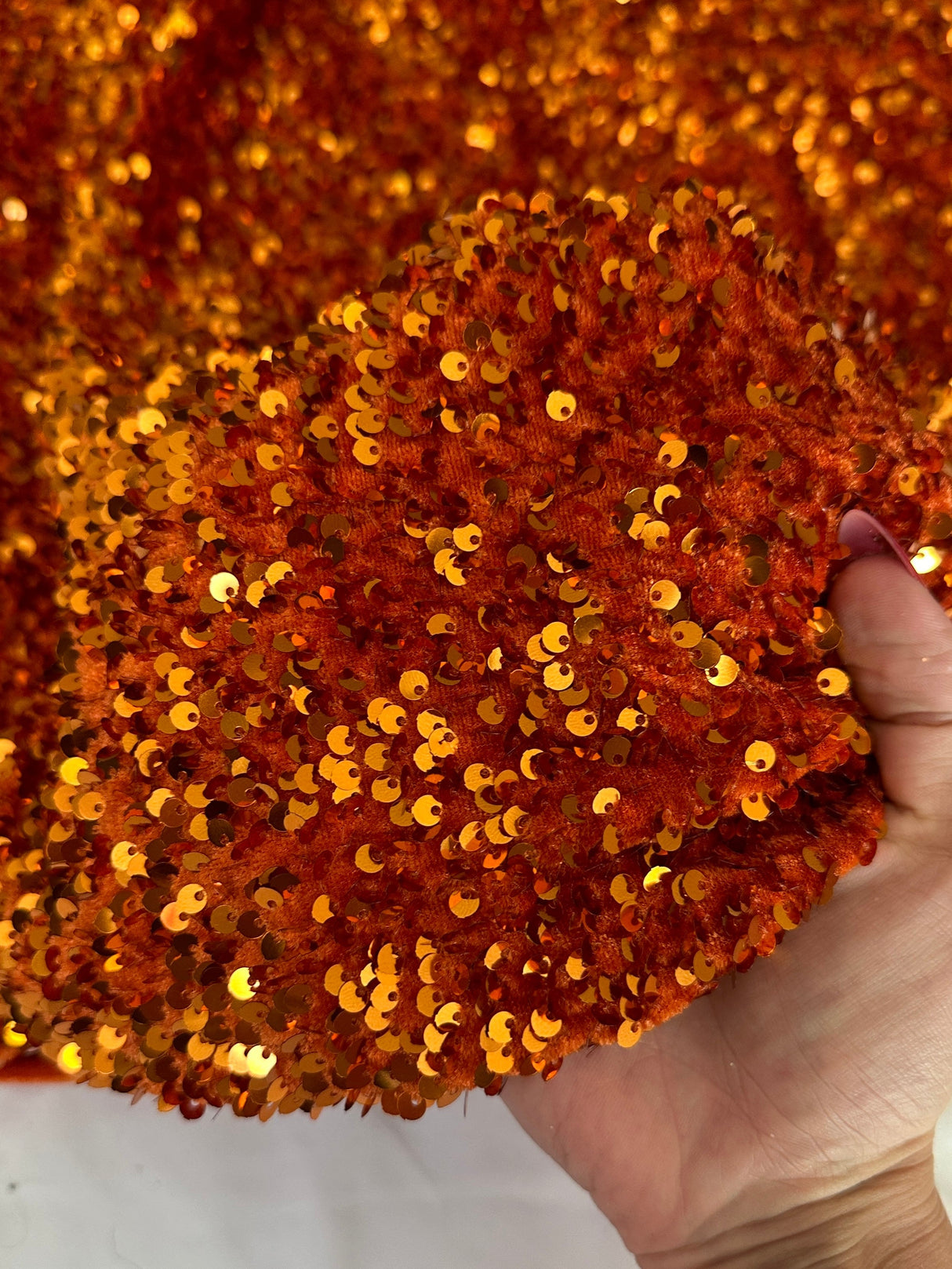 Stretch Sequin on Velvet Burnt Orange