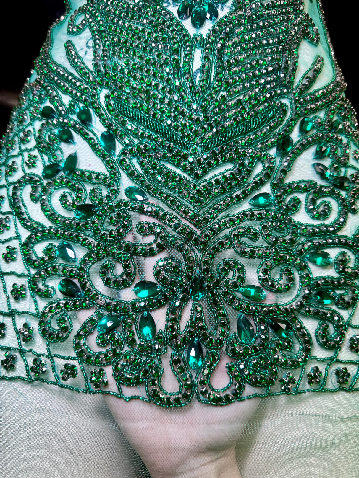 Emerald Green Rhinestone Bodice Applique