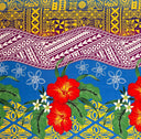 Tapa Tribal Tattoo Hibiscus Plumeria Peachskin Polyester Fabric - Blue, Teal, Purple, 44/45" Width (1 Yard)