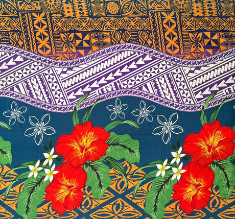 Peachskin Polyester Fabric Tapa Tribal Tattoo Hibiscus Plumeria