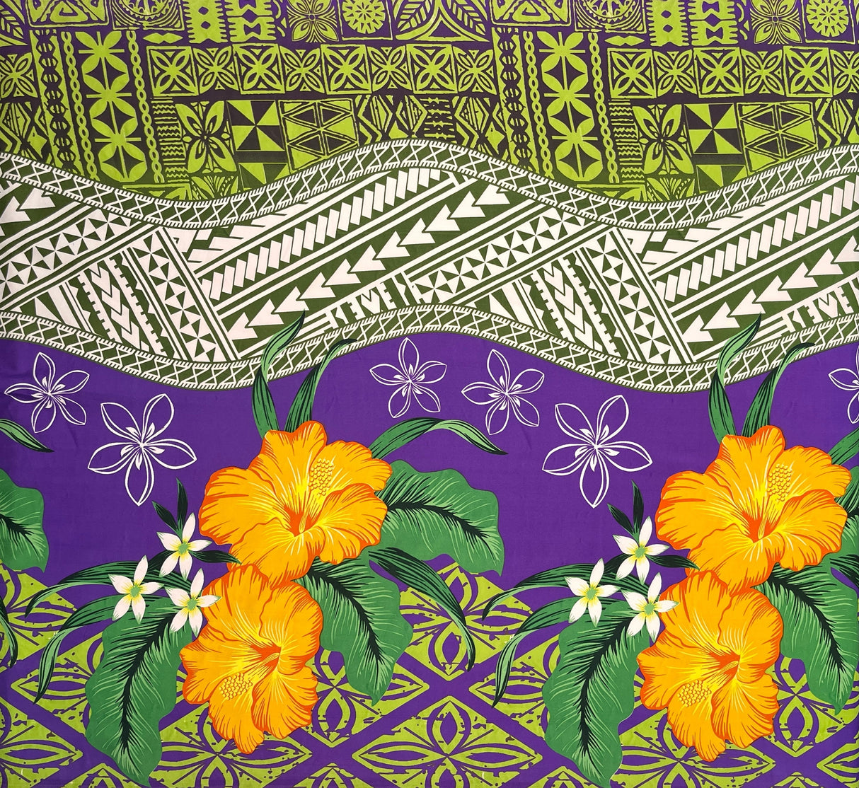 Peachskin Polyester Fabric Tapa Tribal Tattoo Hibiscus Plumeria