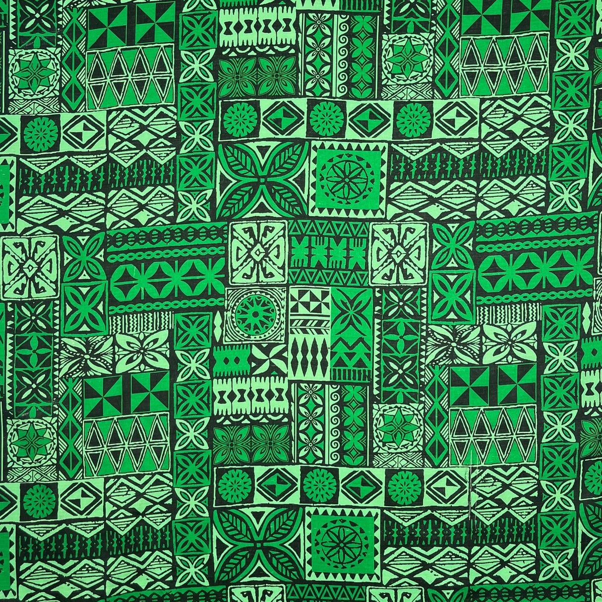 Polynesian Tapa Light Barkcloth Cotton Fabric - Blue Green, Charcoal, Rusty Orange, Green, 45" Width (1 Yard)