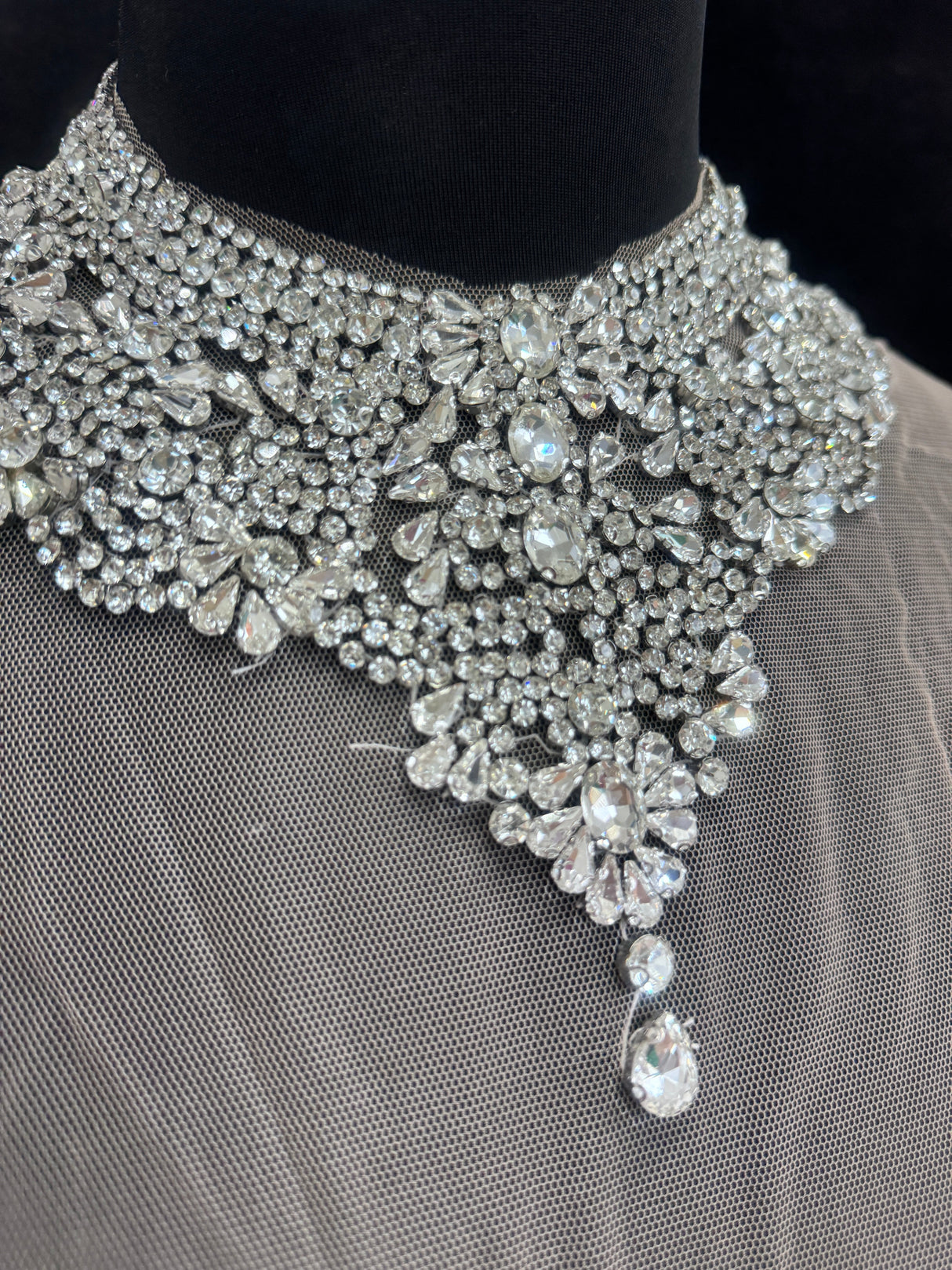 Silver Rhinestone Necklace Applique