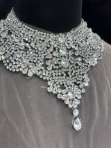Silver Rhinestone Necklace Applique