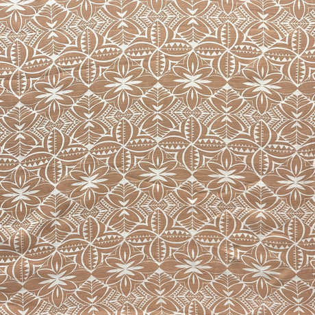 Traditional Polynesian Geometric Design Light Barkcloth Fabric - Beige & White, 45" Width (1 Yard)