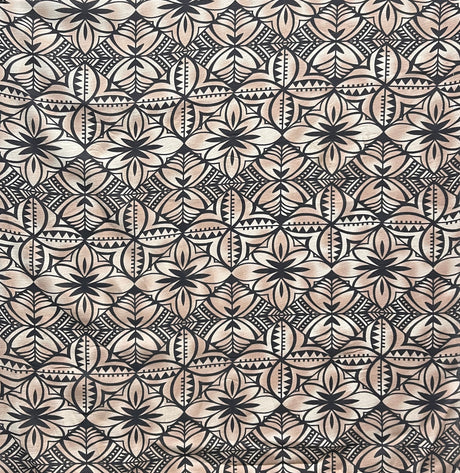Traditional Polynesian Geometric Design Light Barkcloth Fabric - Beige And White, 45" Width (1 Yard)