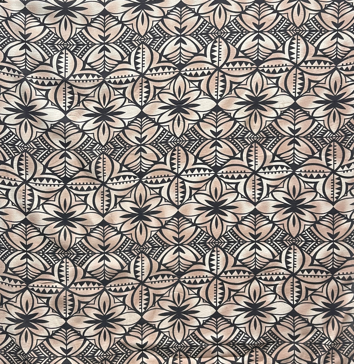 Traditional Polynesian Geometric Design Light Barkcloth Fabric - Beige & White, 45" Width (1 Yard)