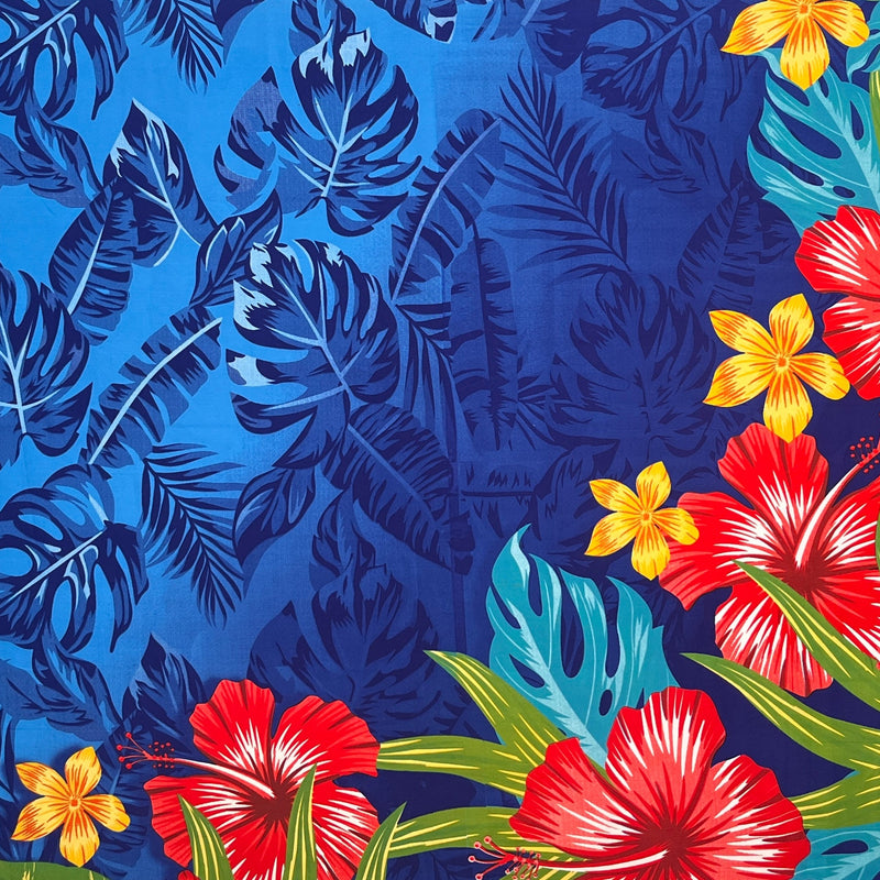 Tropical Garden Sarong Polyester Fabric - Tropical Floral Leaf Print, 72" L x 45" W (1 Sarong)