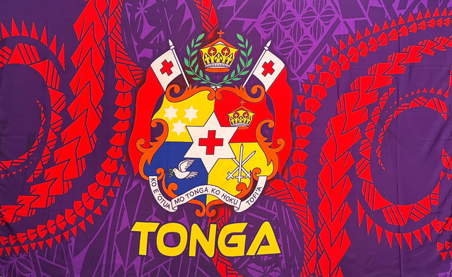 Traditional Tattoo Kingdom Of Tonga Seal Polyester Fabric - Purple, Black, Hunter Green, Brown, Navy Blue, 68" L x 44" W (1 Piece)