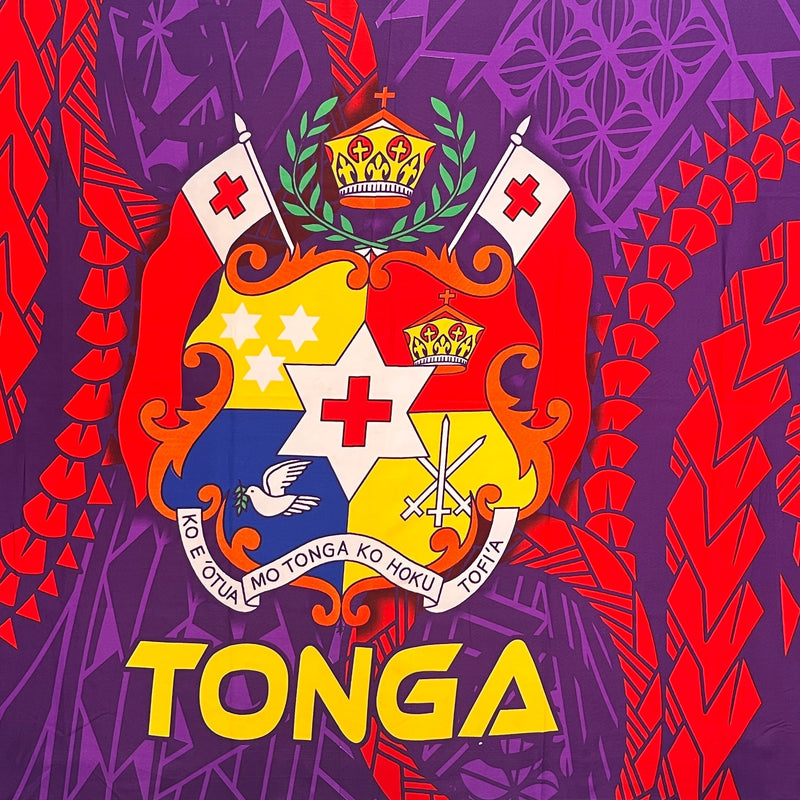 Traditional Tattoo Kingdom Of Tonga Seal Polyester Fabric - Purple, Black, Hunter Green, Brown, Navy Blue, 68" L X 44" W (1 Piece)