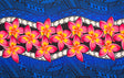 Plumeria Zig Zag Middle Border Polyester Fabric - Blue, Red, Pink, Zig Zag Middle Border, 70" L X 44 1/2" W (1 Sarong)