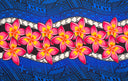Plumeria Zig Zag Middle Border Polyester Fabric - Blue, Red, Pink, Zig Zag Middle Border, 70" L X 44 1/2" W (1 Sarong)