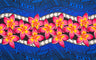 Plumeria Zig Zag Middle Border Polyester Fabric - Blue, Red, Pink, Zig Zag Middle Border, 70" L X 44 1/2" W (1 Sarong)