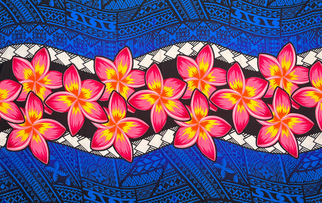 Plumeria Zig Zag Middle Border Polyester Fabric - Polynesian Tattoo Background, Plumeria Flower Zig Zag Middle Border, 70" L X 44 1/2" W (1 Sarong)