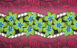 Plumeria Zig Zag Middle Border Polyester Fabric - Blue, Red, Pink, Zig Zag Middle Border, 70" L X 44 1/2" W (1 Sarong)