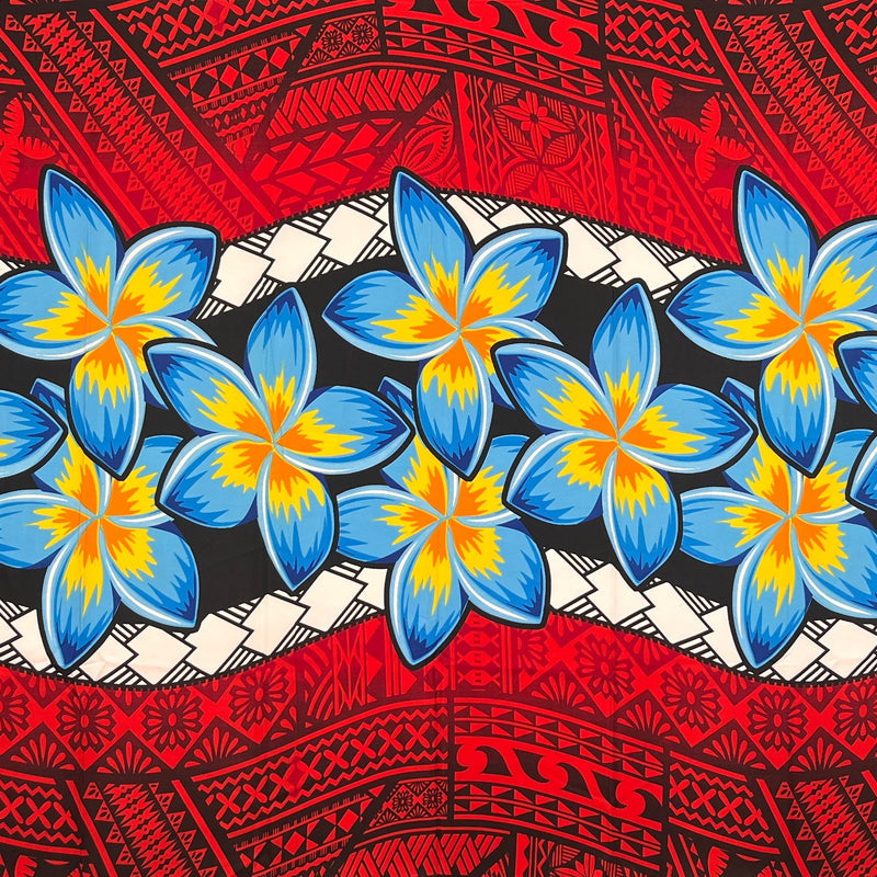 Plumeria Zig Zag Middle Border Polyester Fabric - Polynesian Tattoo Background, Plumeria Flower Zig Zag Middle Border, 70" L X 44 1/2" W (1 Sarong)