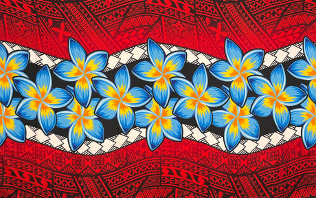 Plumeria Zig Zag Middle Border Polyester Fabric - Polynesian Tattoo Background, Plumeria Flower Zig Zag Middle Border, 70" L X 44 1/2" W (1 Sarong)