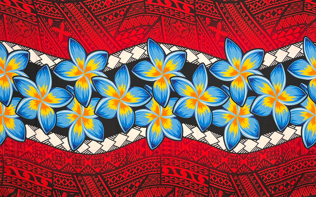 Plumeria Zig Zag Middle Border Polyester Fabric - Polynesian Tattoo Background, Plumeria Flower Zig Zag Middle Border, 70" L X 44 1/2" W (1 Sarong)