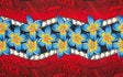 Plumeria Zig Zag Middle Border Polyester Fabric - Blue, Red, Pink, Zig Zag Middle Border, 70" L X 44 1/2" W (1 Sarong)