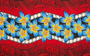 Plumeria Zig Zag Middle Border Polyester Fabric - Blue, Red, Pink, Zig Zag Middle Border, 70" L X 44 1/2" W (1 Sarong)