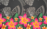 Tribal Tattoo Monstera Leaves W/ Plumerias Polyester Fabric - Charcoal, Hunter Green, Wine, Violet Blue, 72" L X 45" W (1 Piece)