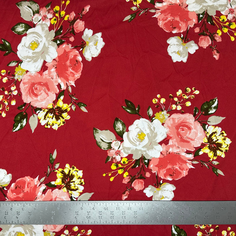 1 Yard Techno Crepe Knit Floral Print Fabric Soft Stretch Lightweight 60 Inch Width