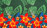 Tribal Tattoo Monstera Leaves W/ Plumerias Polyester Fabric - Charcoal, Hunter Green, Wine, Violet Blue, 72" L X 45" W (1 Piece)