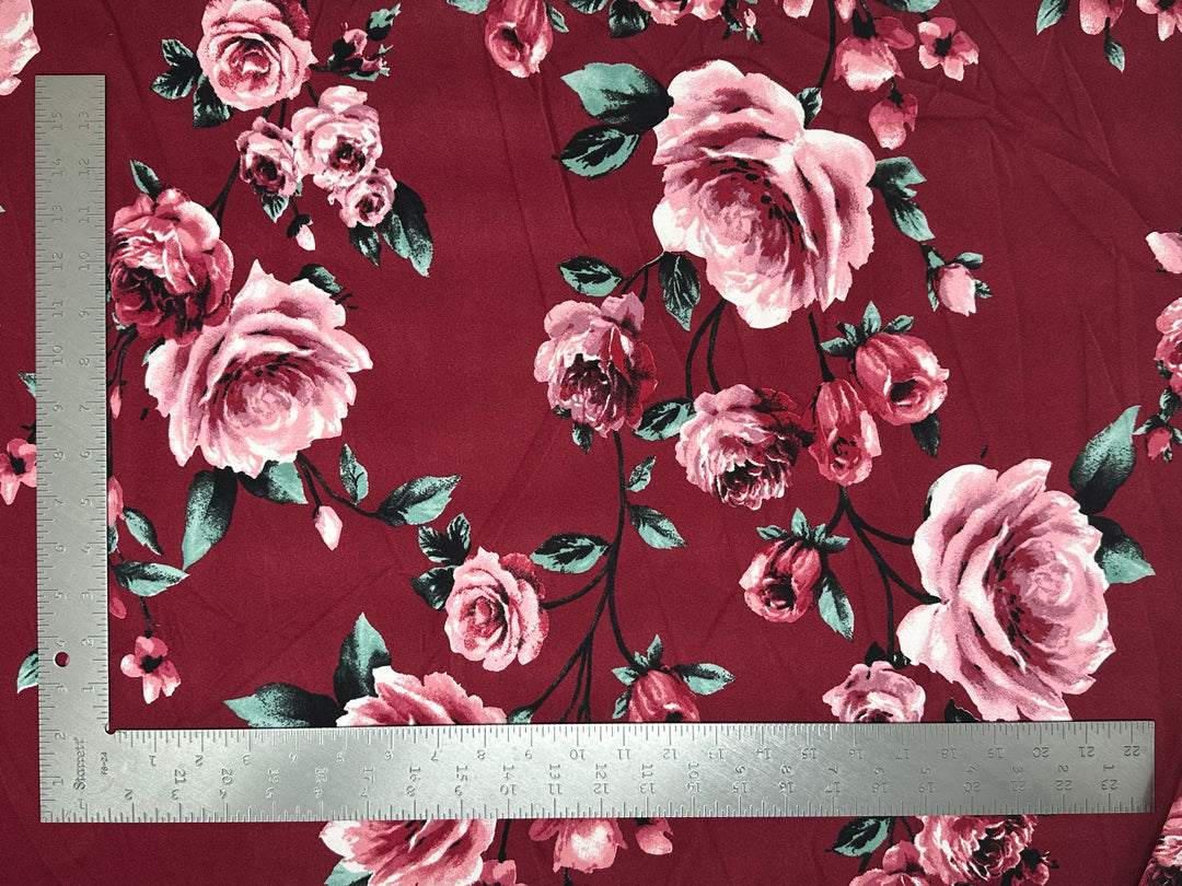 1 Yard Techno Crepe Knit Floral Pattern Fabric Soft Stretch Polyester 60 Inch Width